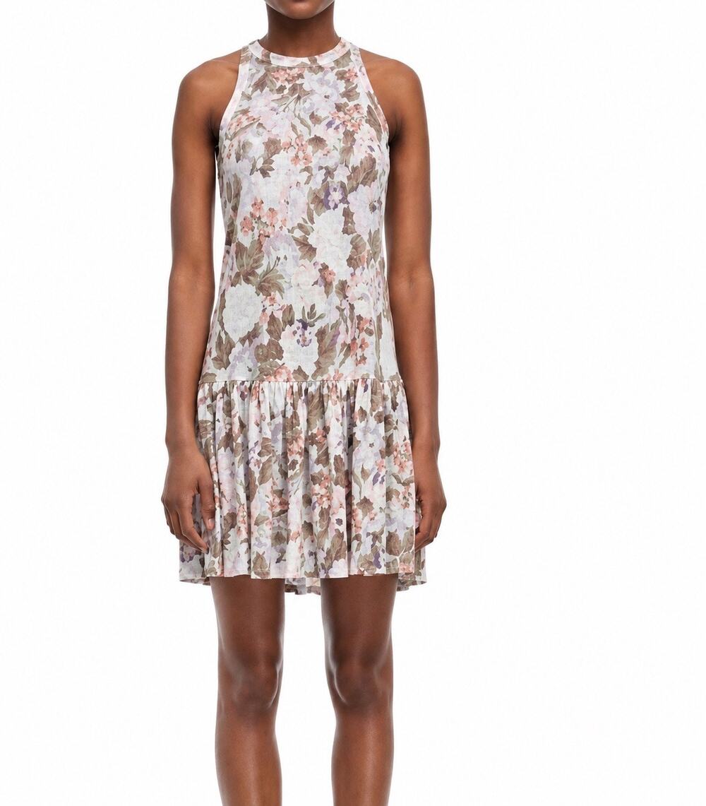 Rebecca Taylor 100% Linen Floral Ruffle Hem Dress Size Medium
